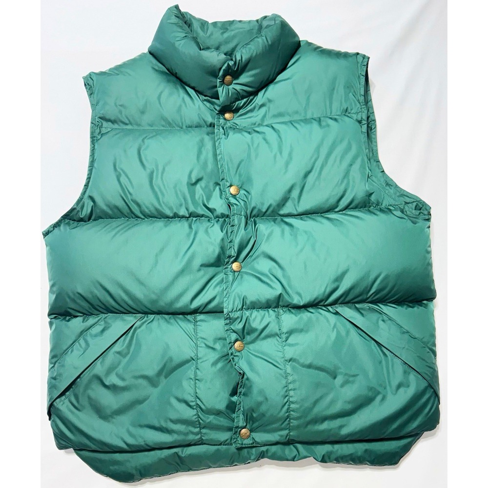 L.L.Bean Men's Green Goose Down Insulated Puffer Vest Snap Front Pockets M